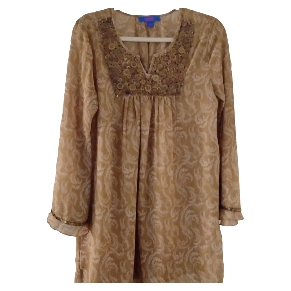 twiggy London Bell Sleeve Metal Embellished Chiffon Tunic Top Size Small